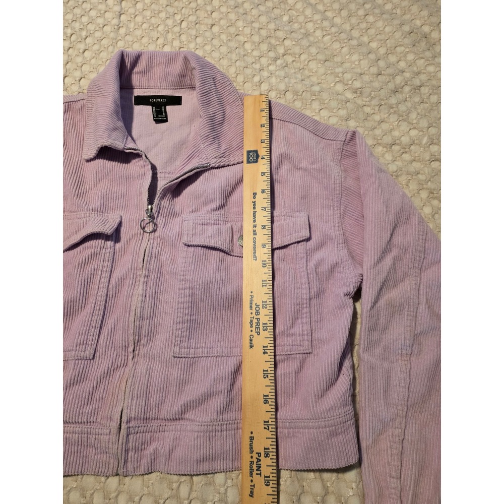Forever 21 Corduroy Jacket Women Medium Purple Excellent Cropped Zip - Picture 3 of 10